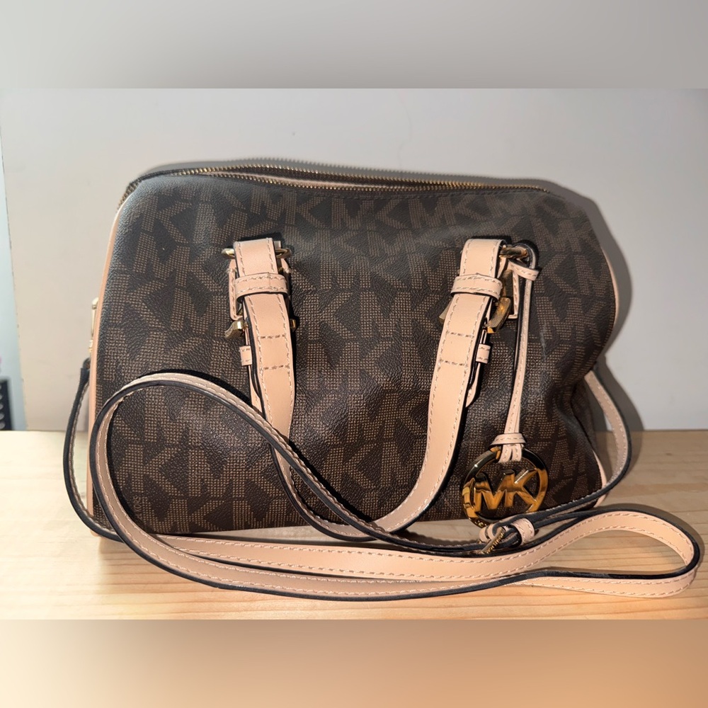 Michael Kors Grayson Brown Signature logo  coated leather crossbody bag